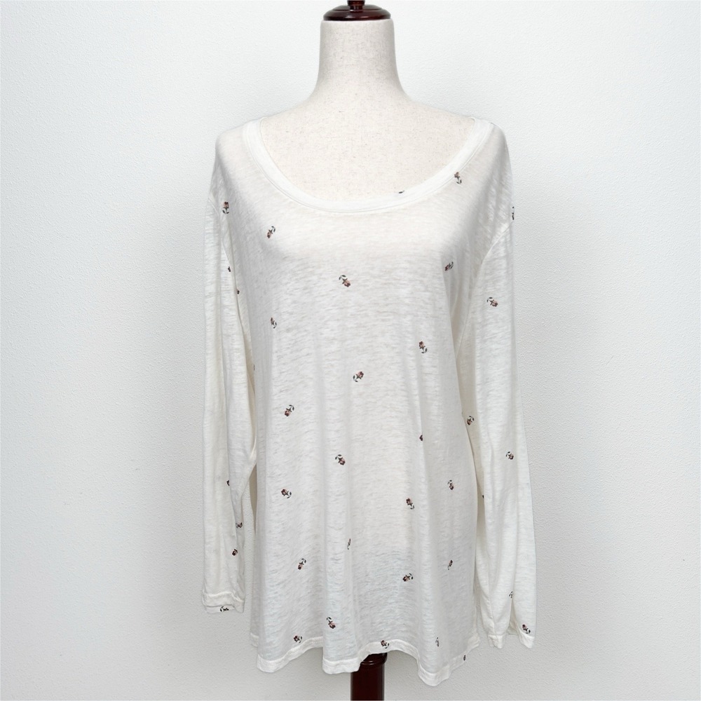 C&C California‎ Top Womens 3X Ivory Floral Sheer Burnout Long Sleeve Tee Comfort